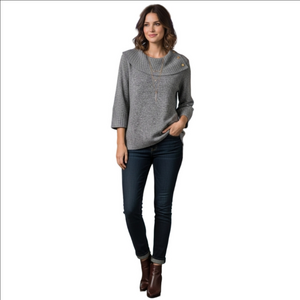 Women's Adrienne Vittadini Cowl-Neck Sweater Size S Gray/Tan